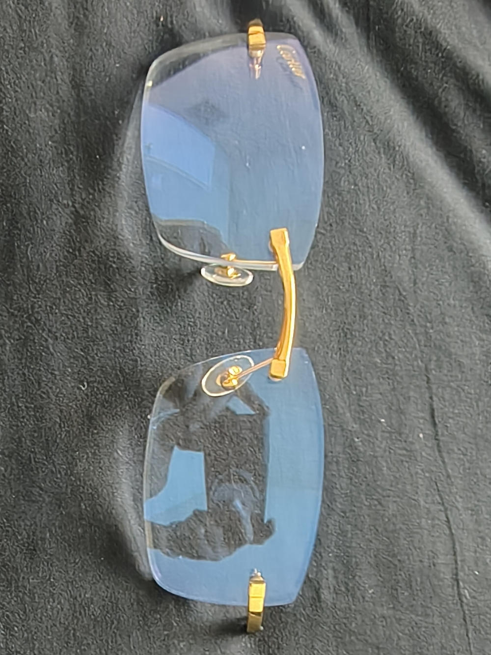 REPLACEMENT RIMLESS SUNGLASS FRONTS WITH GOLD BRIDGE NO C LOGOS NO TEMPLES